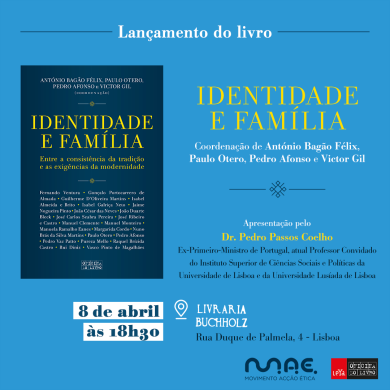 Livro - «Identidade e Família» apresentado a 8 de abril em Lisboa, pelo dr. Pedro Passos Coelho
