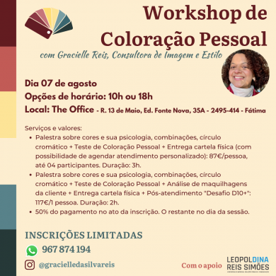 Gracielle Reis realiza em agosto em Fátima Workshop de Coloração Pessoal 