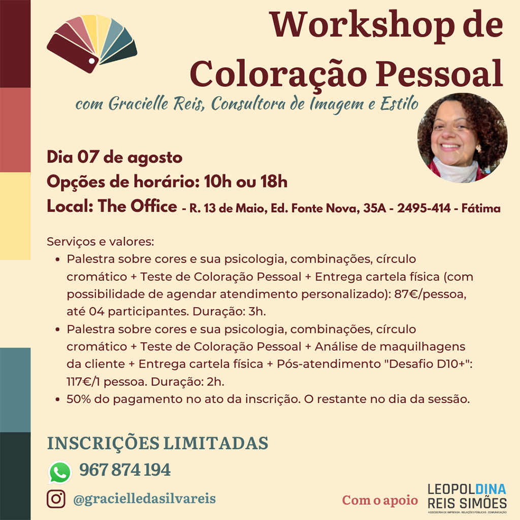 Leopoldina notícia - Gracielle Reis realiza em agosto em Fátima Workshop de Coloração Pessoal 